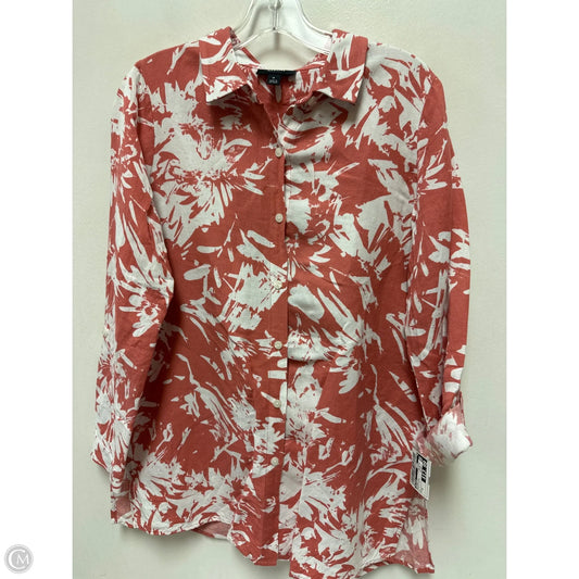Blouse Long Sleeve By Alfani In Pink & White, Size: M