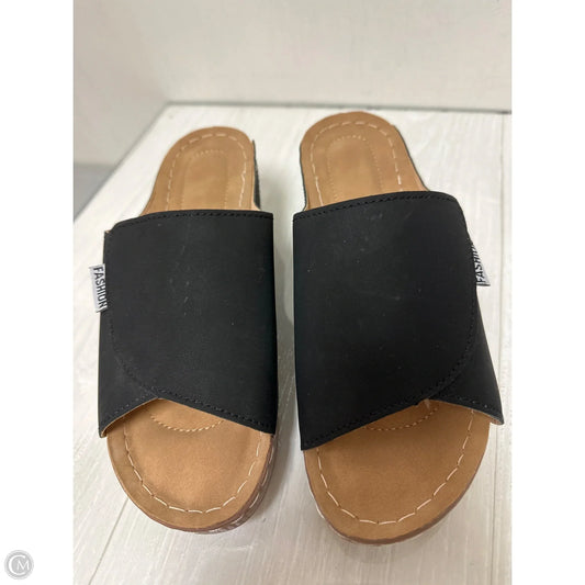 Sandals Heels Wedge By Clothes Mentor In Black, Size: 7