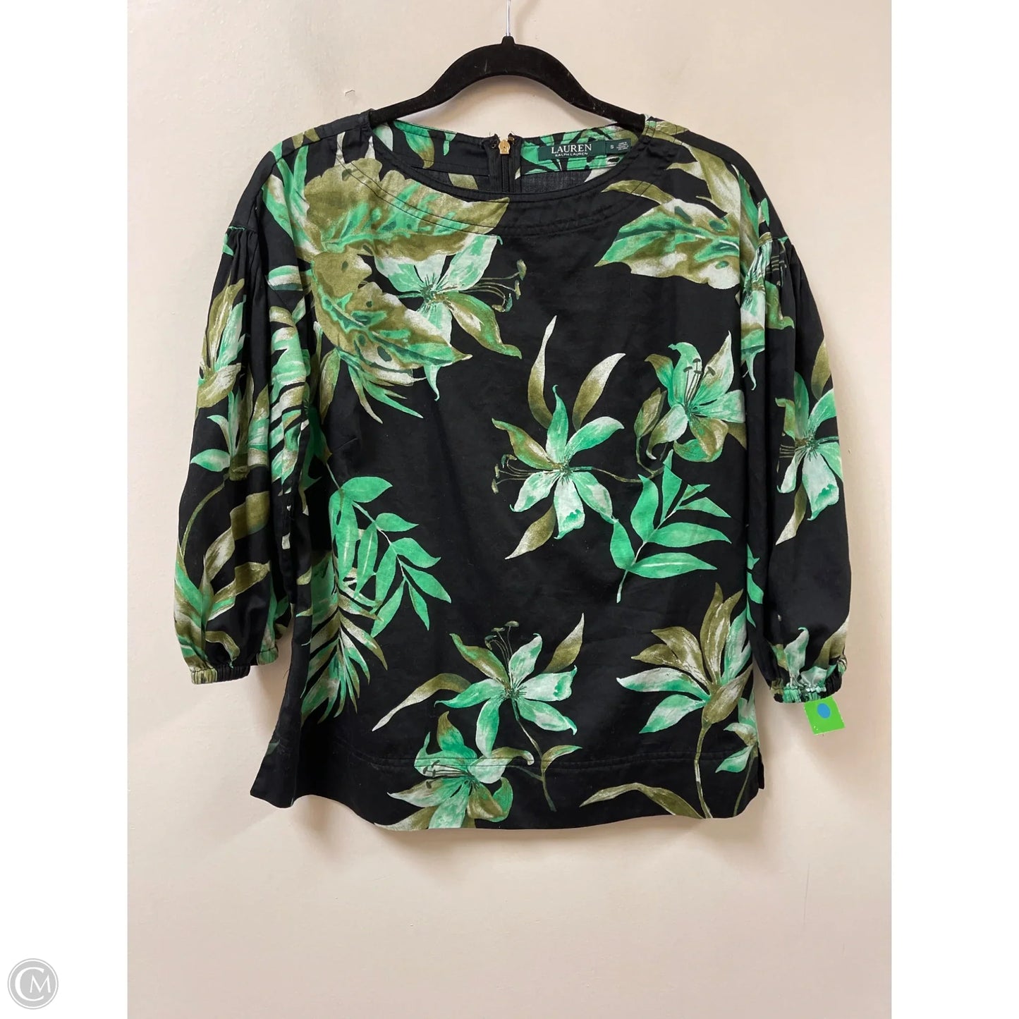 Top Long Sleeve By Lauren By Ralph Lauren In Black & Green, Size: S