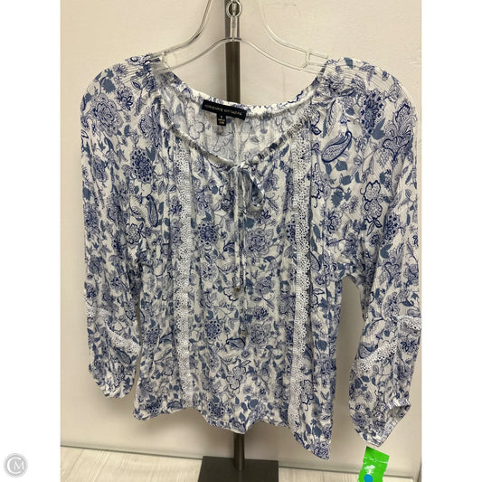 Top Long Sleeve By Adrienne Vittadini In Blue & White, Size: S