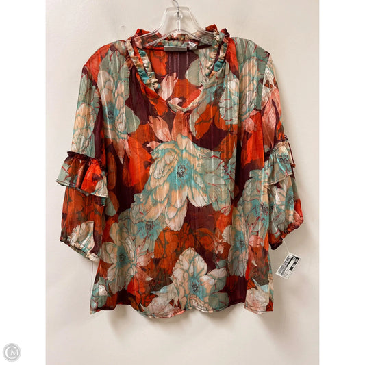 Top Long Sleeve By Susan Graver In Green & Orange, Size: M