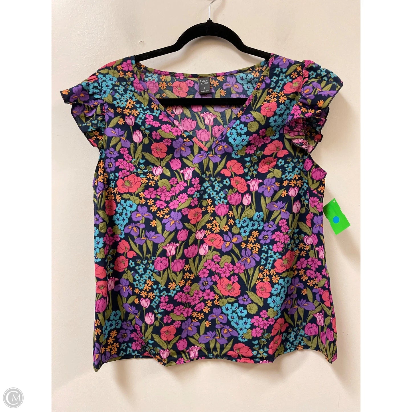 Top Short Sleeve By Emery Rose In Floral Print, Size: L