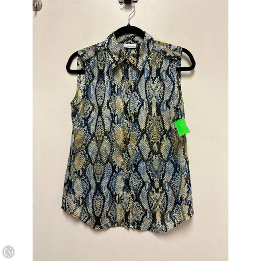 Blouse Sleeveless By Liz Claiborne In Blue & Yellow, Size: S
