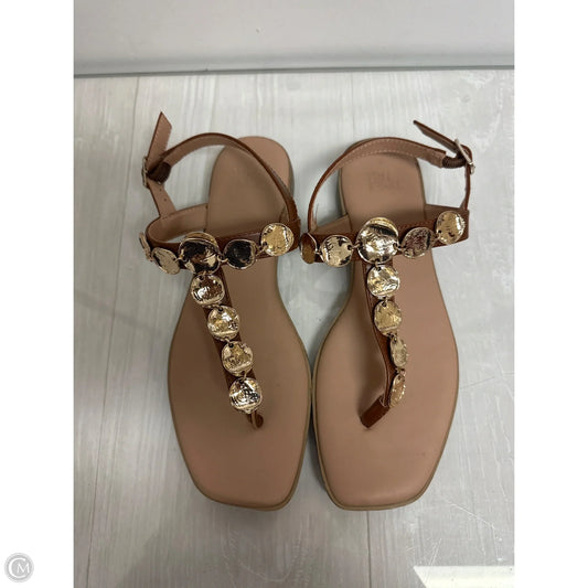 Sandals Flats By Time And Tru In Brown & Gold, Size: 6