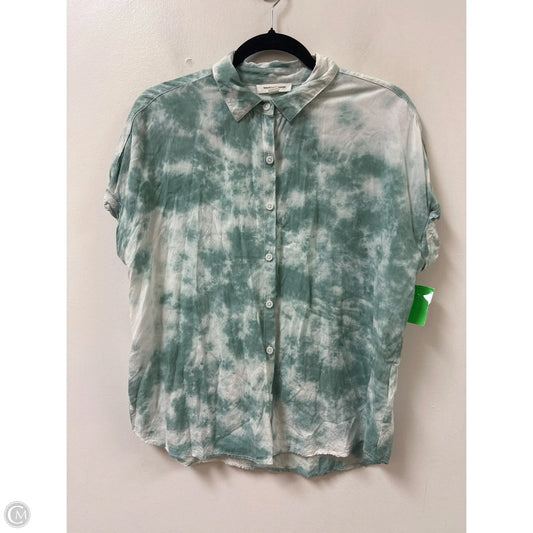 Blouse Short Sleeve By Beachlunchlounge In Green & White, Size: M