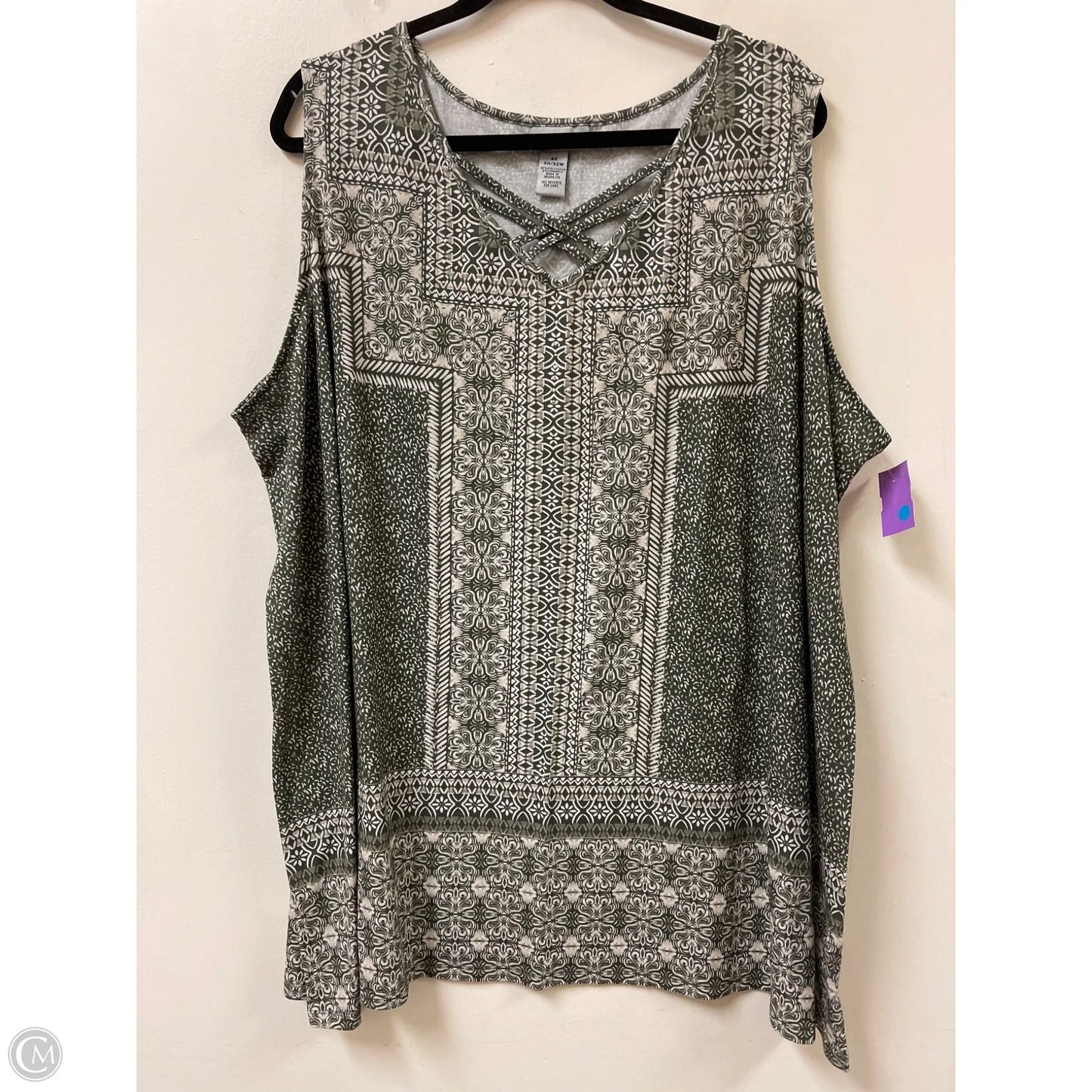 Top Sleeveless By Catherines In Green & White, Size: 4x
