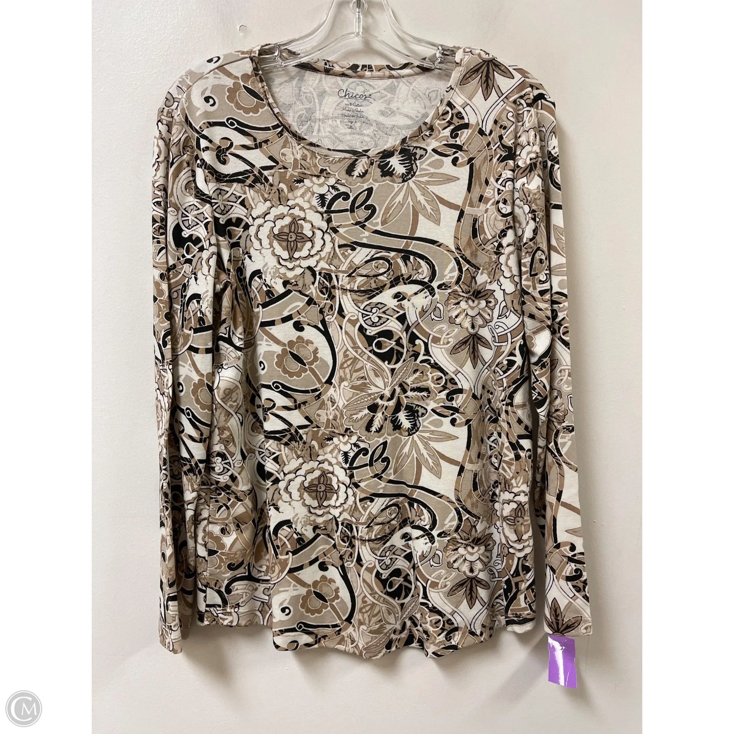 Top Long Sleeve By Chicos In Black & Cream, Size: L