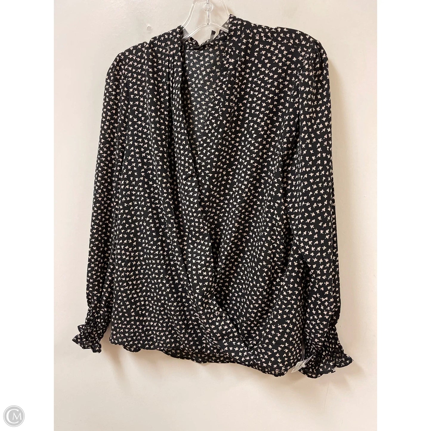 Top Long Sleeve By Adrianna Papell In Black & Cream, Size: L