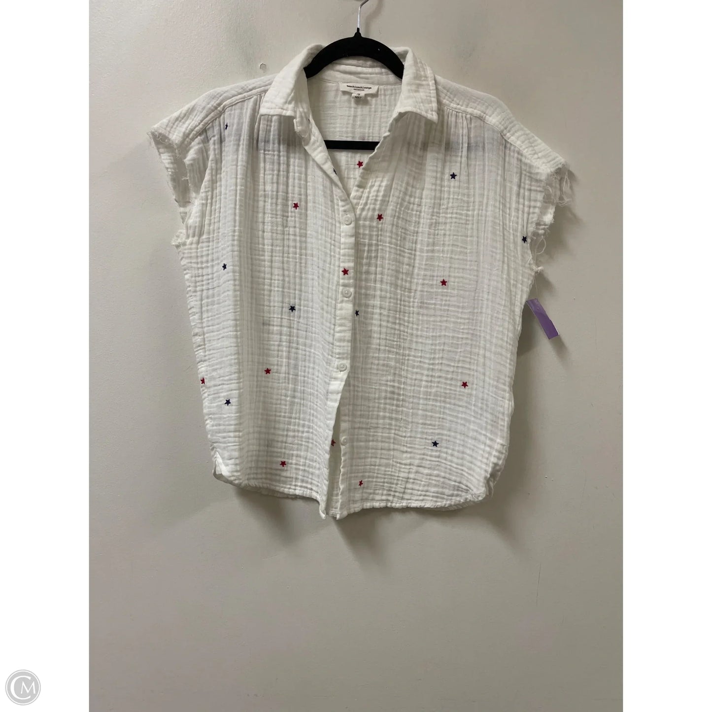 Blouse Short Sleeve By Beachlunchlounge In Blue & Red & White, Size: Xs