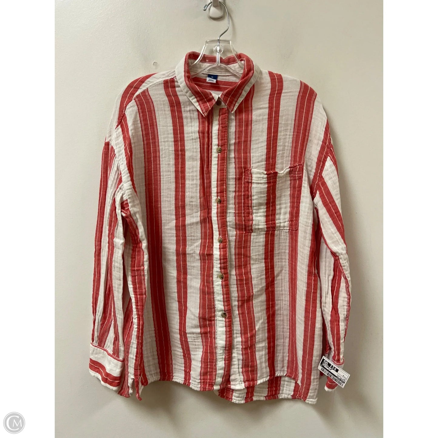 Blouse Long Sleeve By Old Navy In Red & White, Size: M