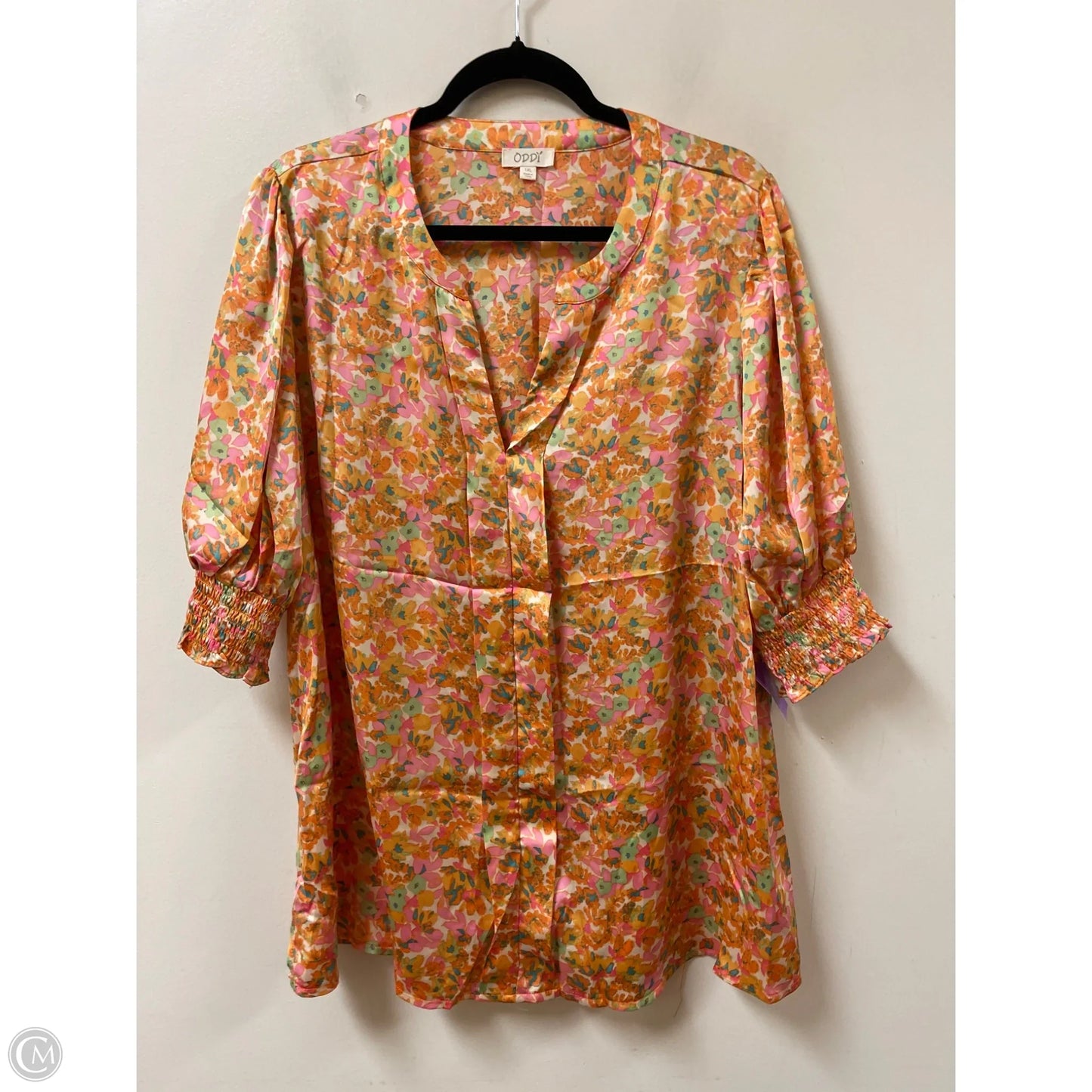 Top Short Sleeve By Oddi In Orange & Pink, Size: 1x