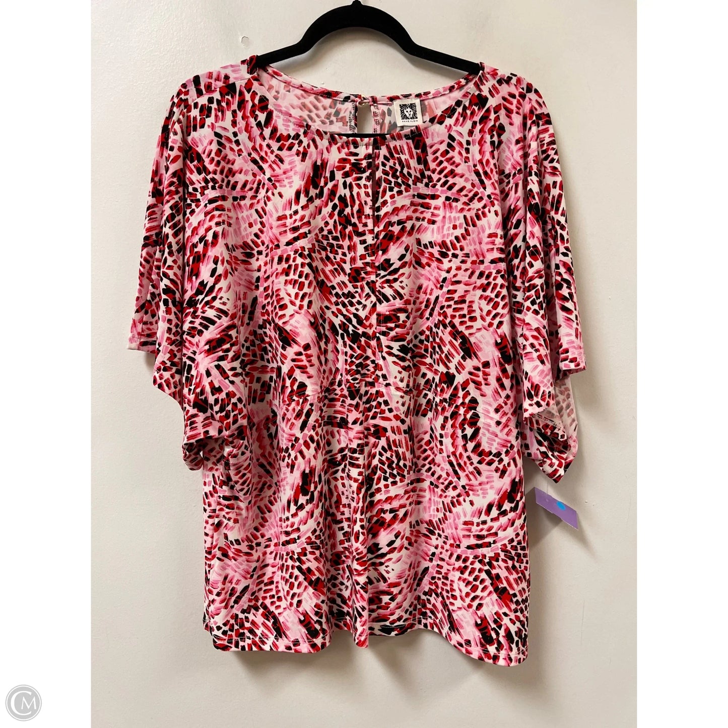 Top Short Sleeve By Anne Klein In Red & White, Size: Xl
