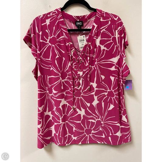 Top Short Sleeve By Inc In Pink & White, Size: 2x