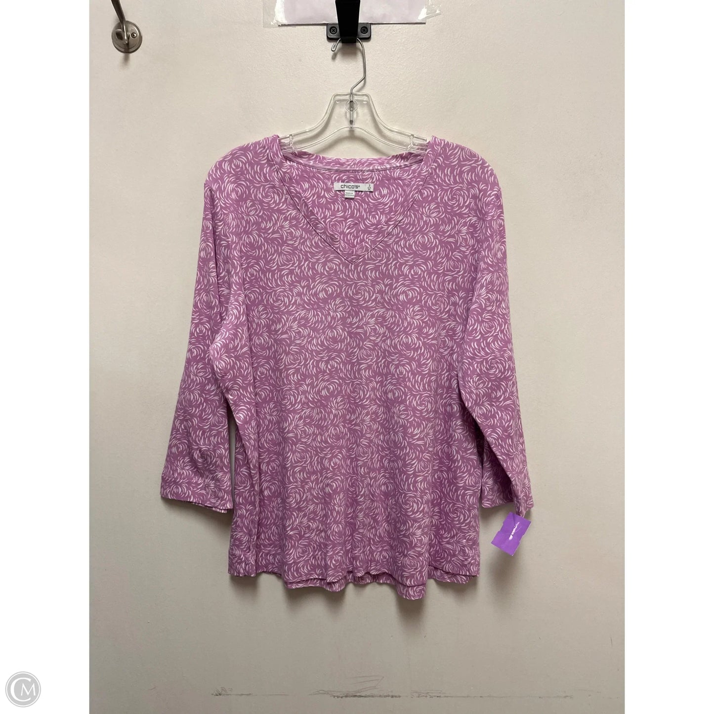 Top Long Sleeve By Chicos In Purple & White, Size: Xl