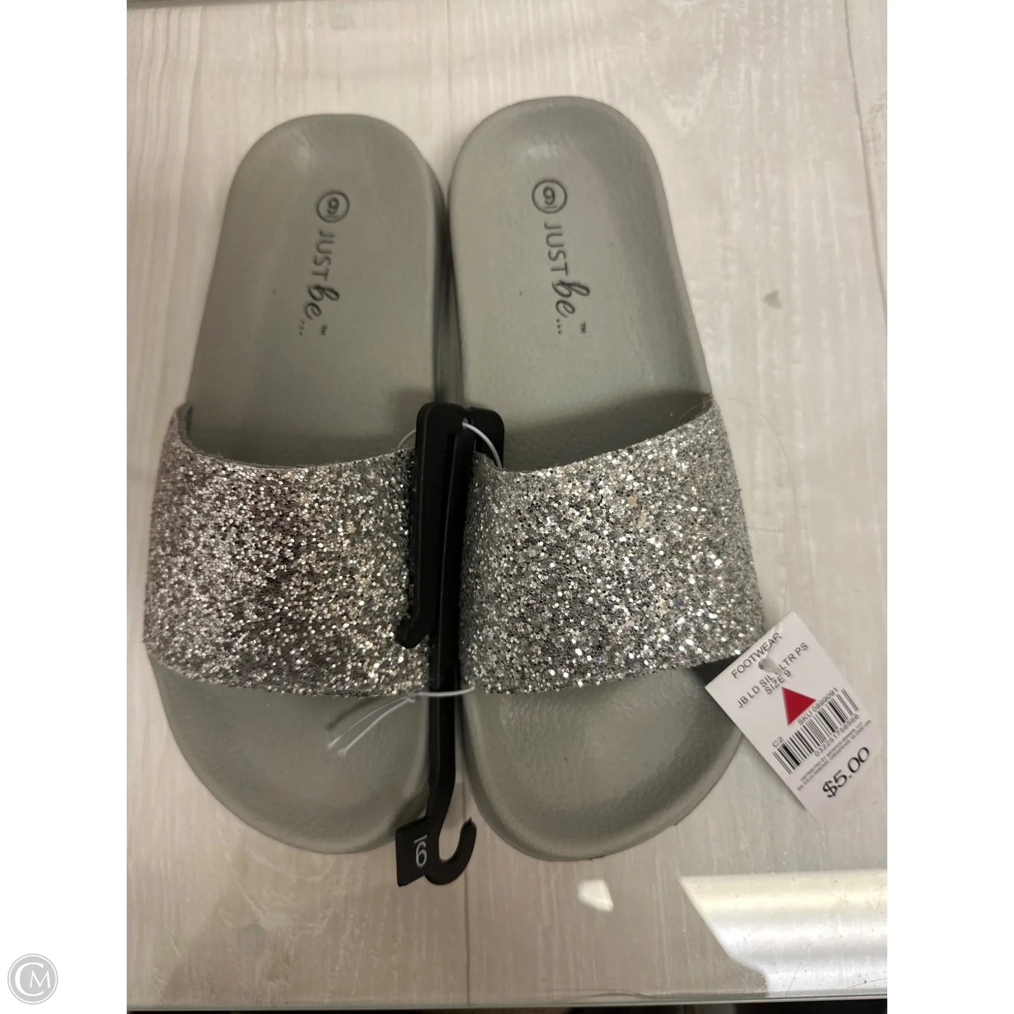 Sandals Flats By Just Be In Silver, Size: 9