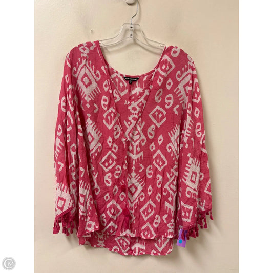 Top Long Sleeve By Unique Spectrum In Pink & White, Size: 2x