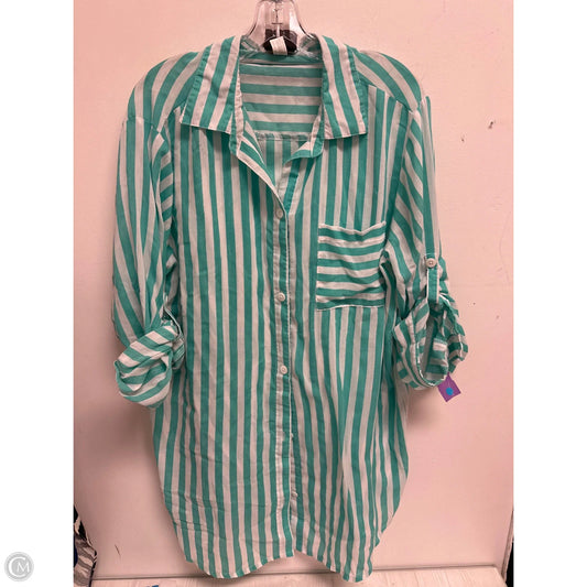 Tunic Long Sleeve By Clothes Mentor In Blue & White, Size: 1x
