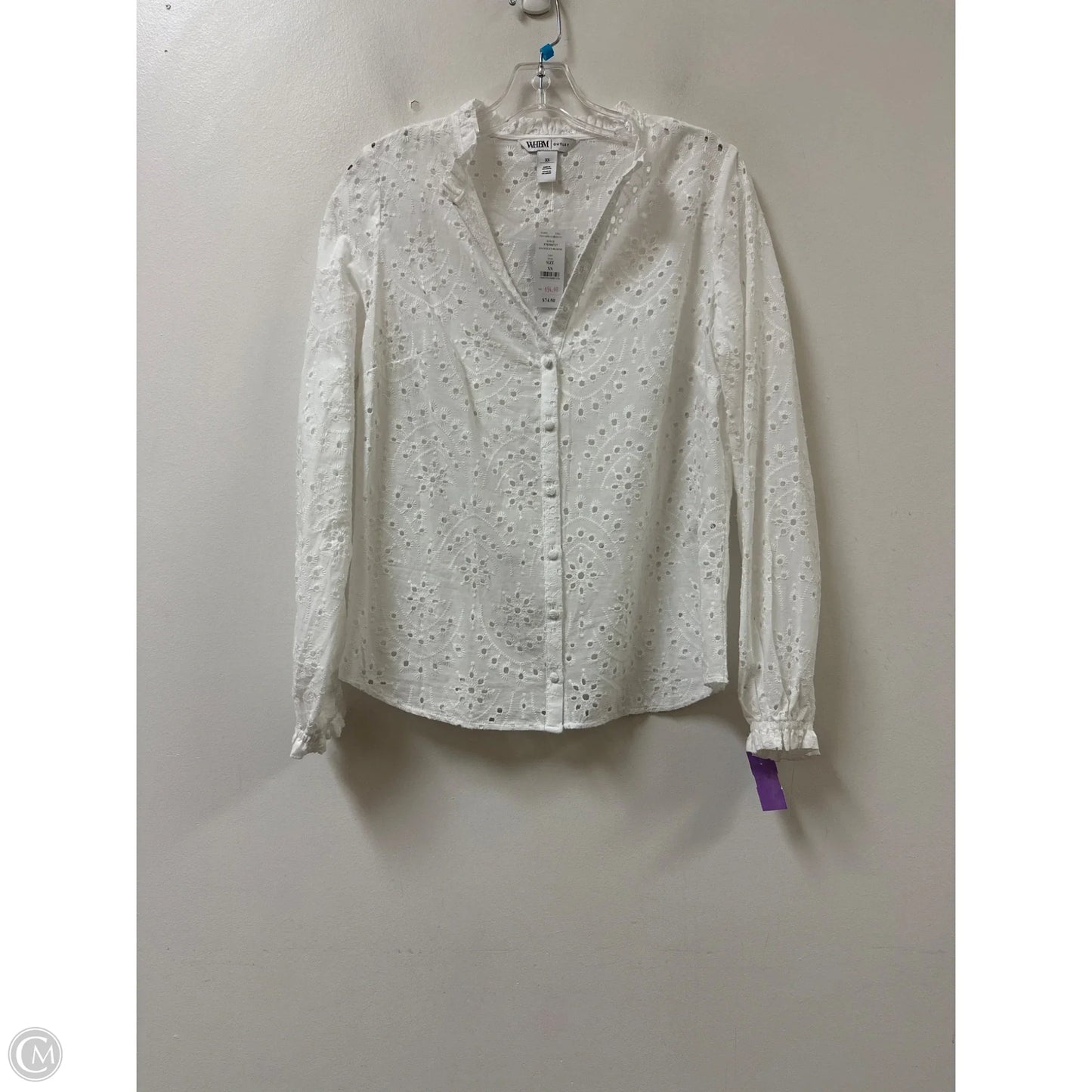 Blouse Long Sleeve By White House Black Market In White, Size: Xs