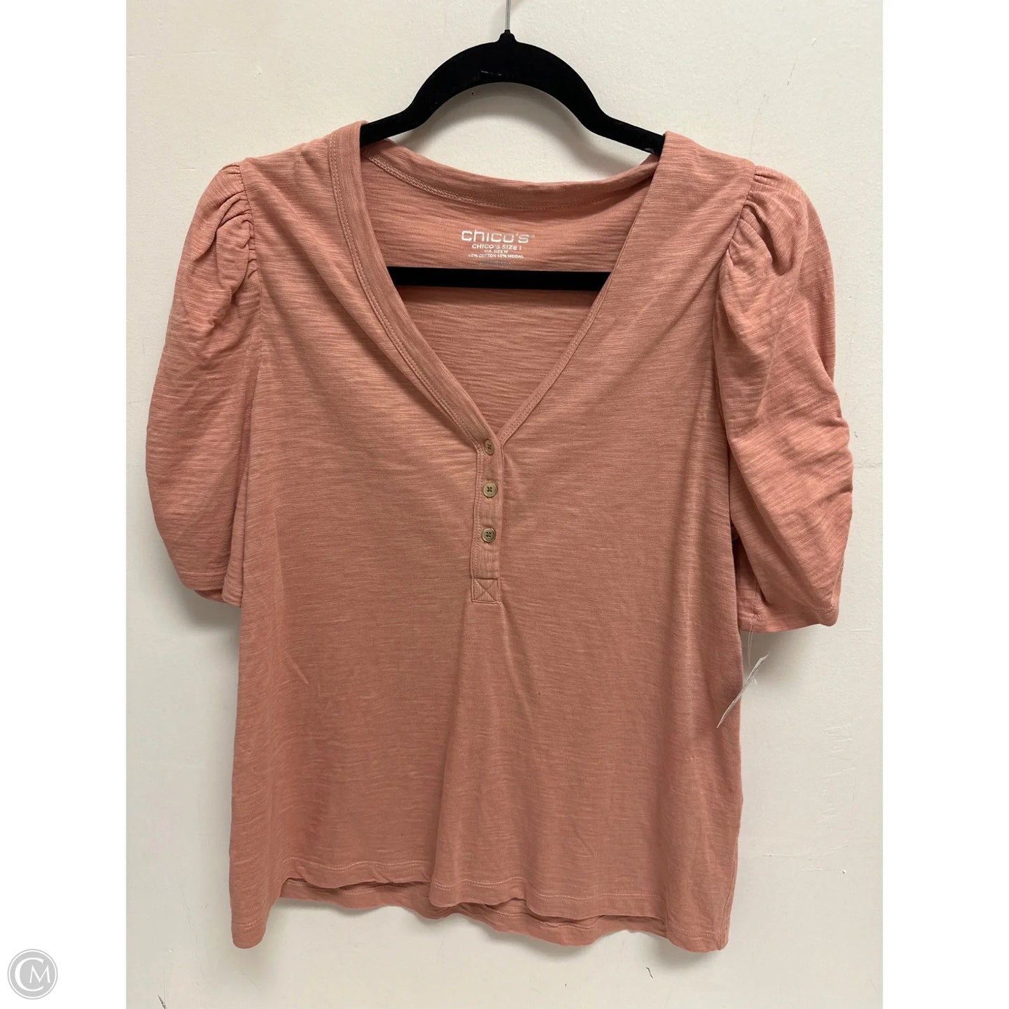 Top Short Sleeve By Chicos In Pink, Size: M