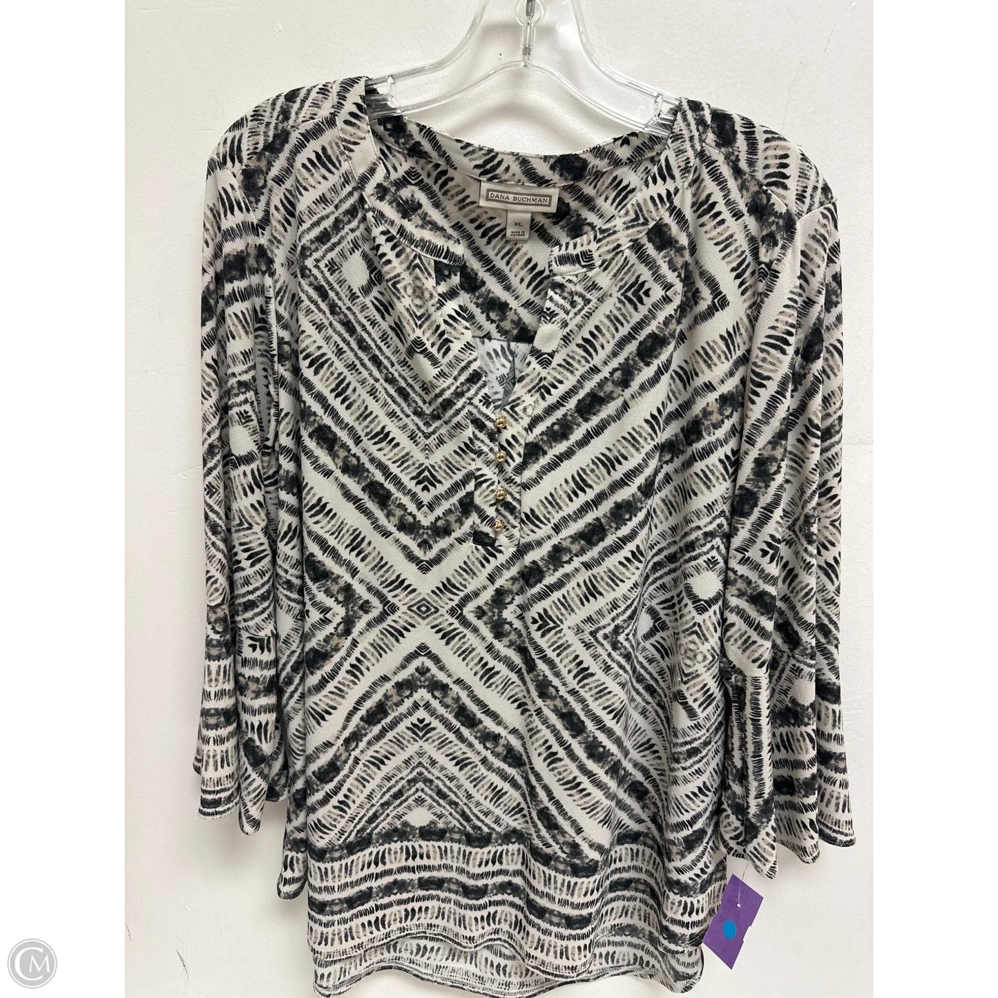 Top Long Sleeve By Dana Buchman In Cream & Grey, Size: Xl