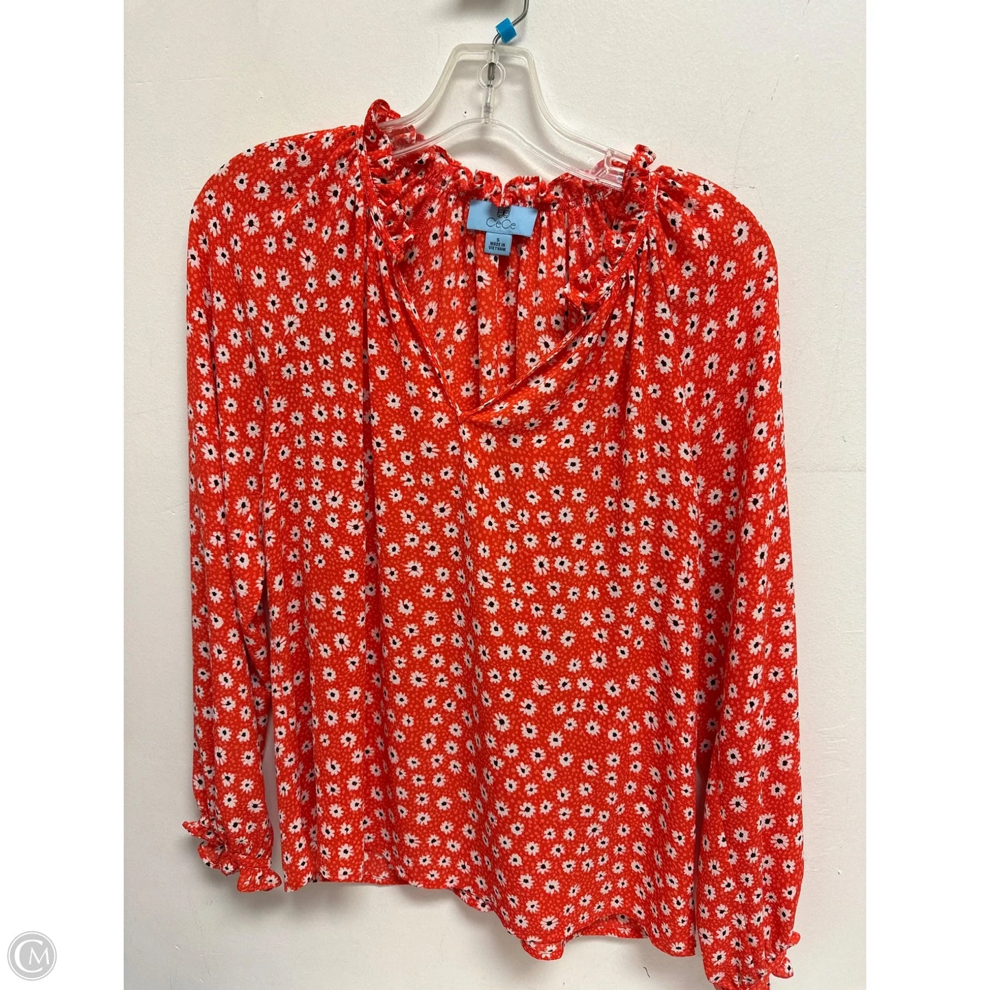 Top Long Sleeve By Cece In Black & Red, Size: S