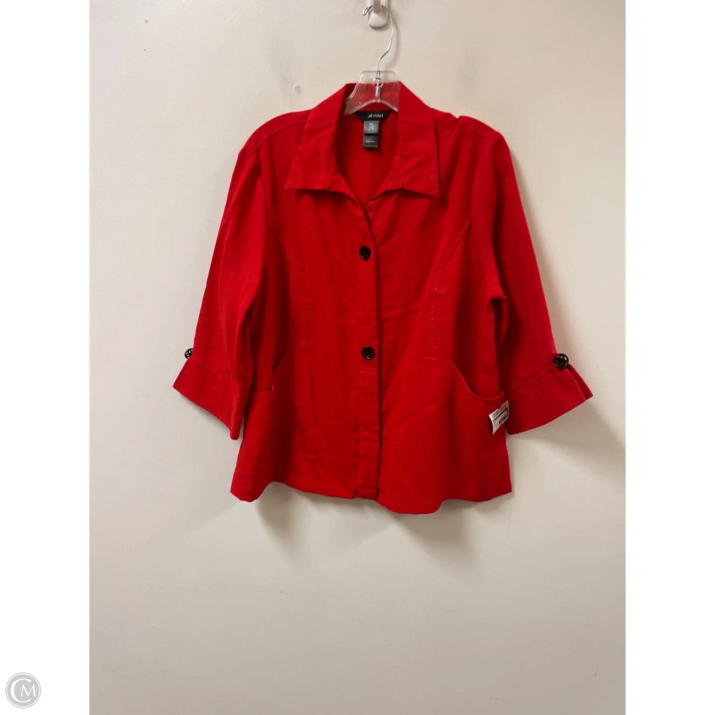 Blouse Long Sleeve By Ali Miles In Red, Size: Xlp