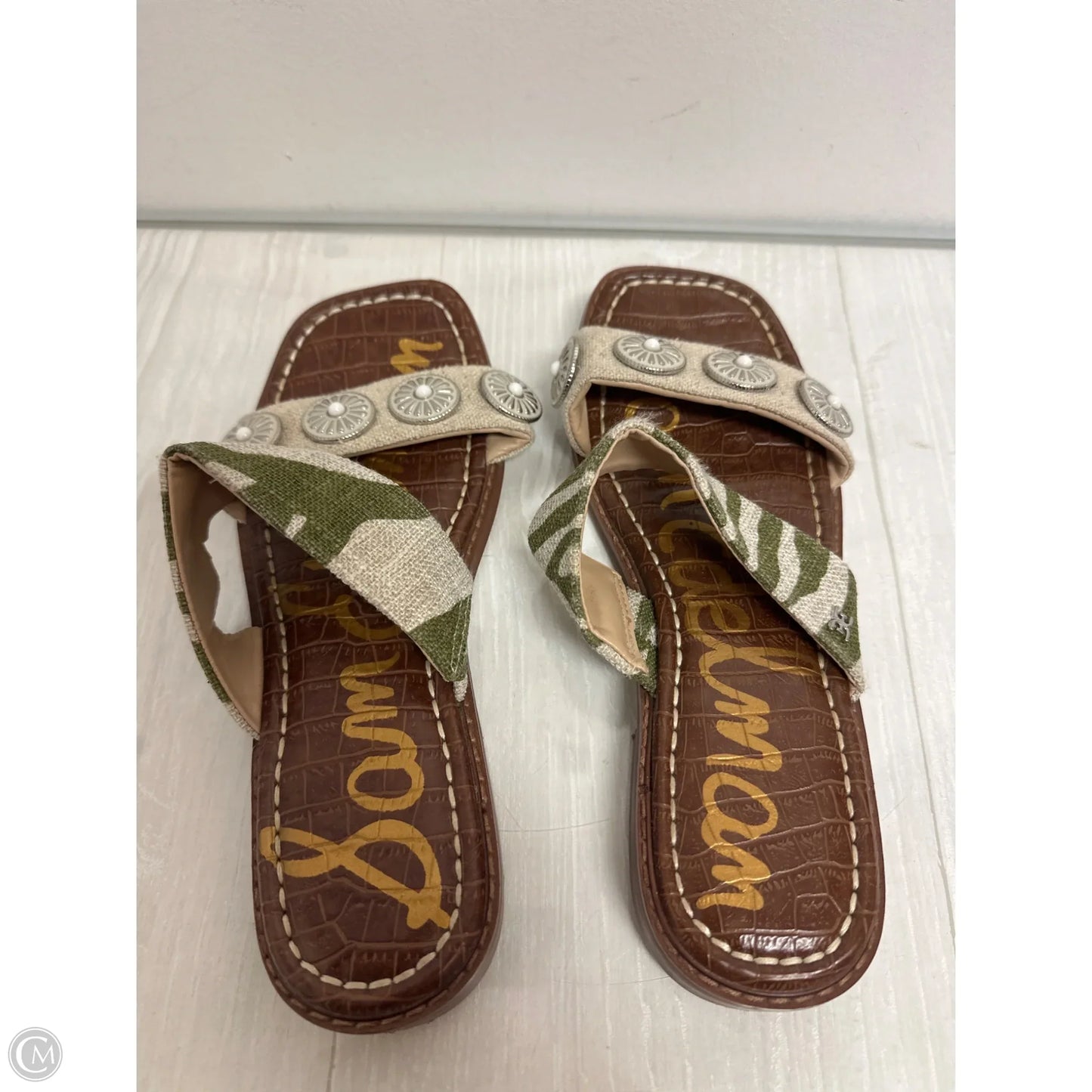 Sandals Flats By Sam Edelman In Cream & Green, Size: 7