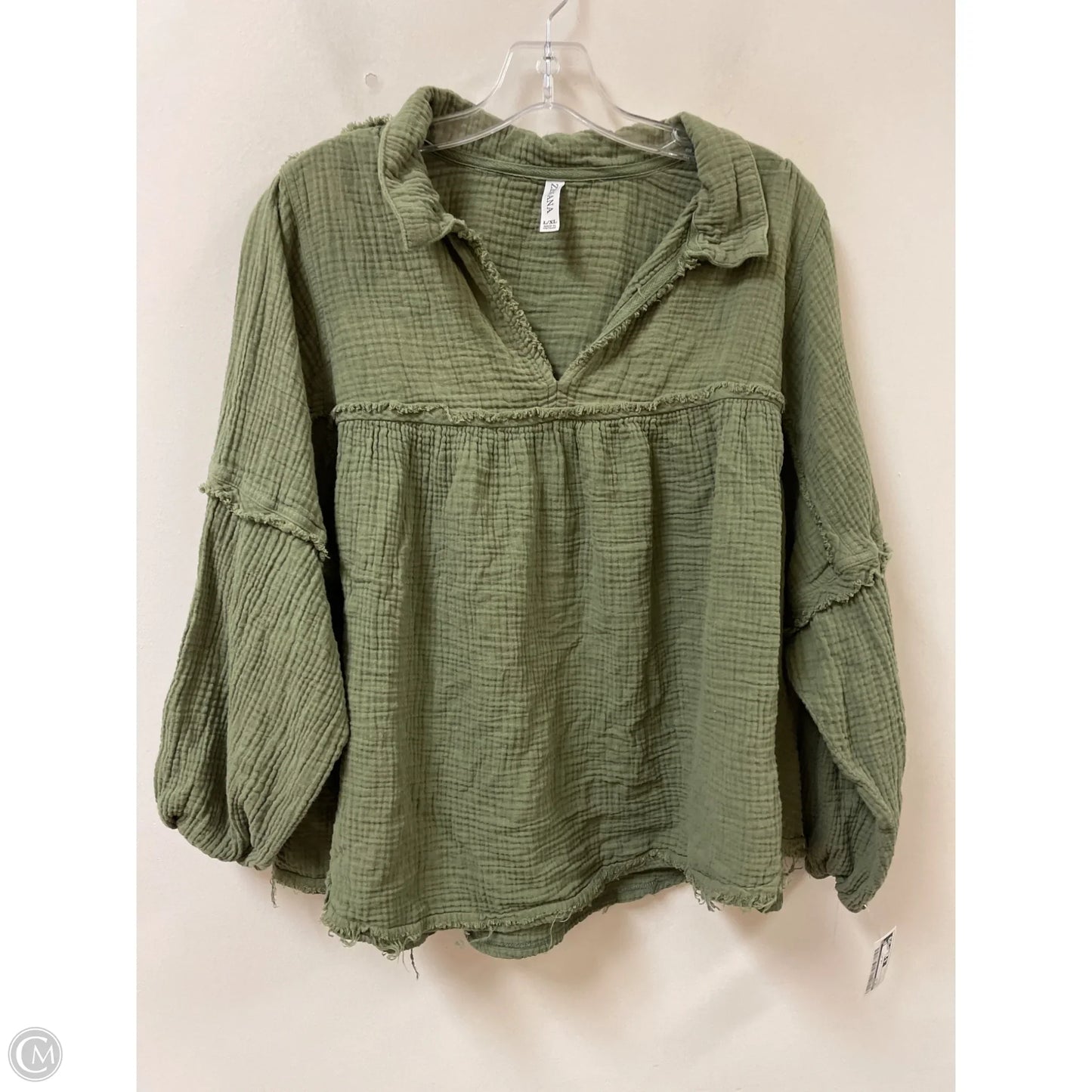 Top Long Sleeve By Zenana In Green, Size: L