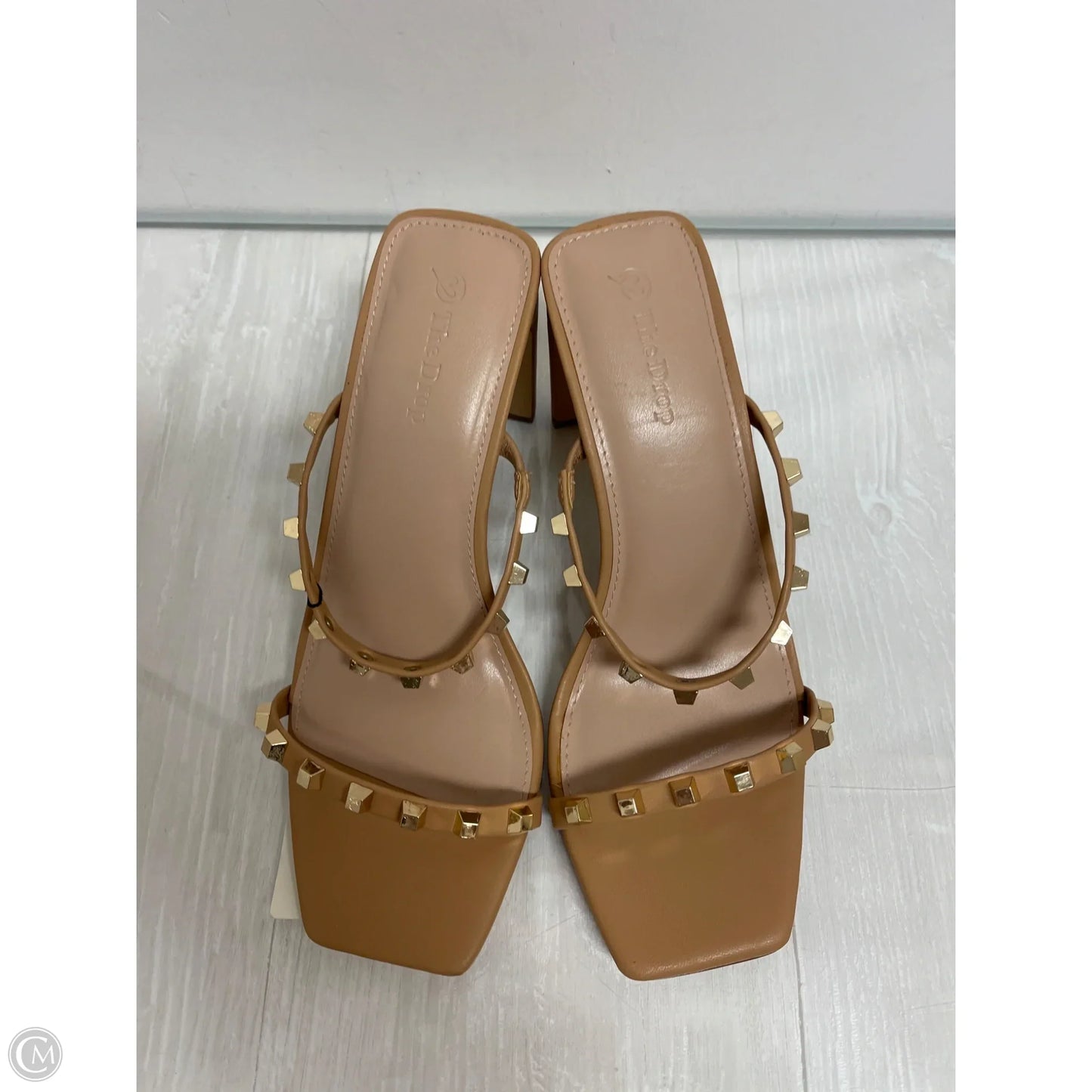 Sandals Heels Block By The Drop In Cream, Size: 8.5
