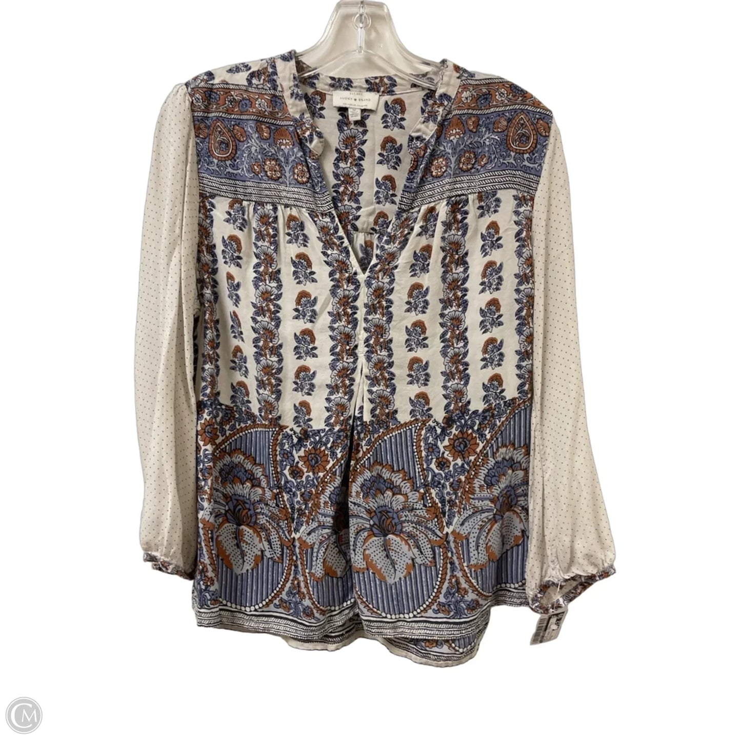 Top Long Sleeve By Lucky Brand In Blue & Cream, Size: M