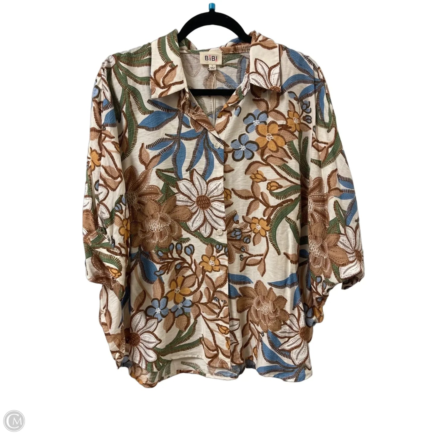 Blouse Short Sleeve By Bibi In Blue & Brown, Size: L