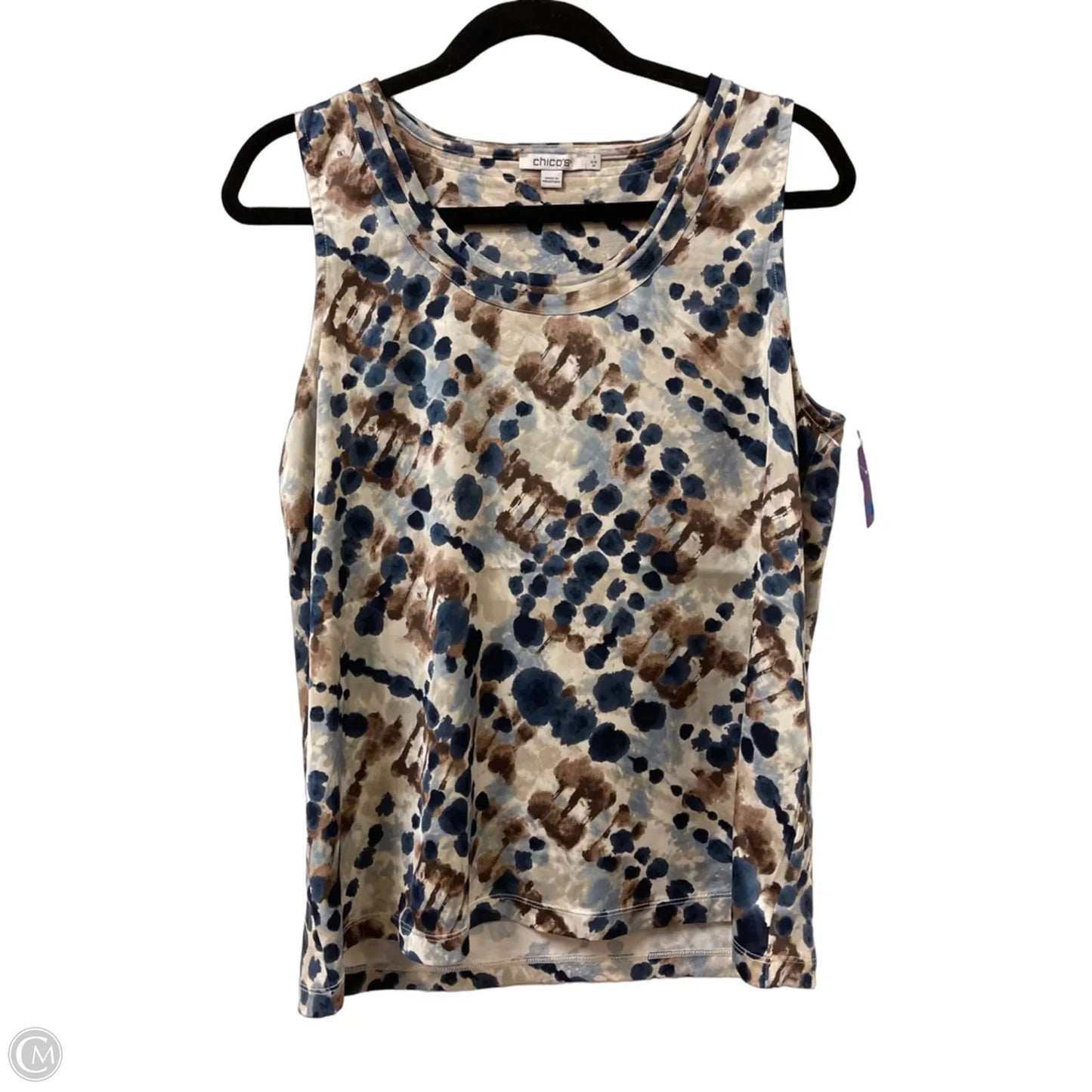 Top Sleeveless By Chicos In Blue & Cream, Size: M