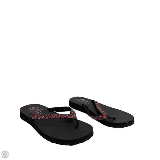 Sandals Flip Flops By Skechers In Black & Pink, Size: 8.5