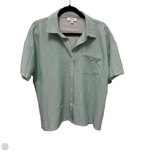 Blouse Short Sleeve By Gilli In Green & White, Size: L