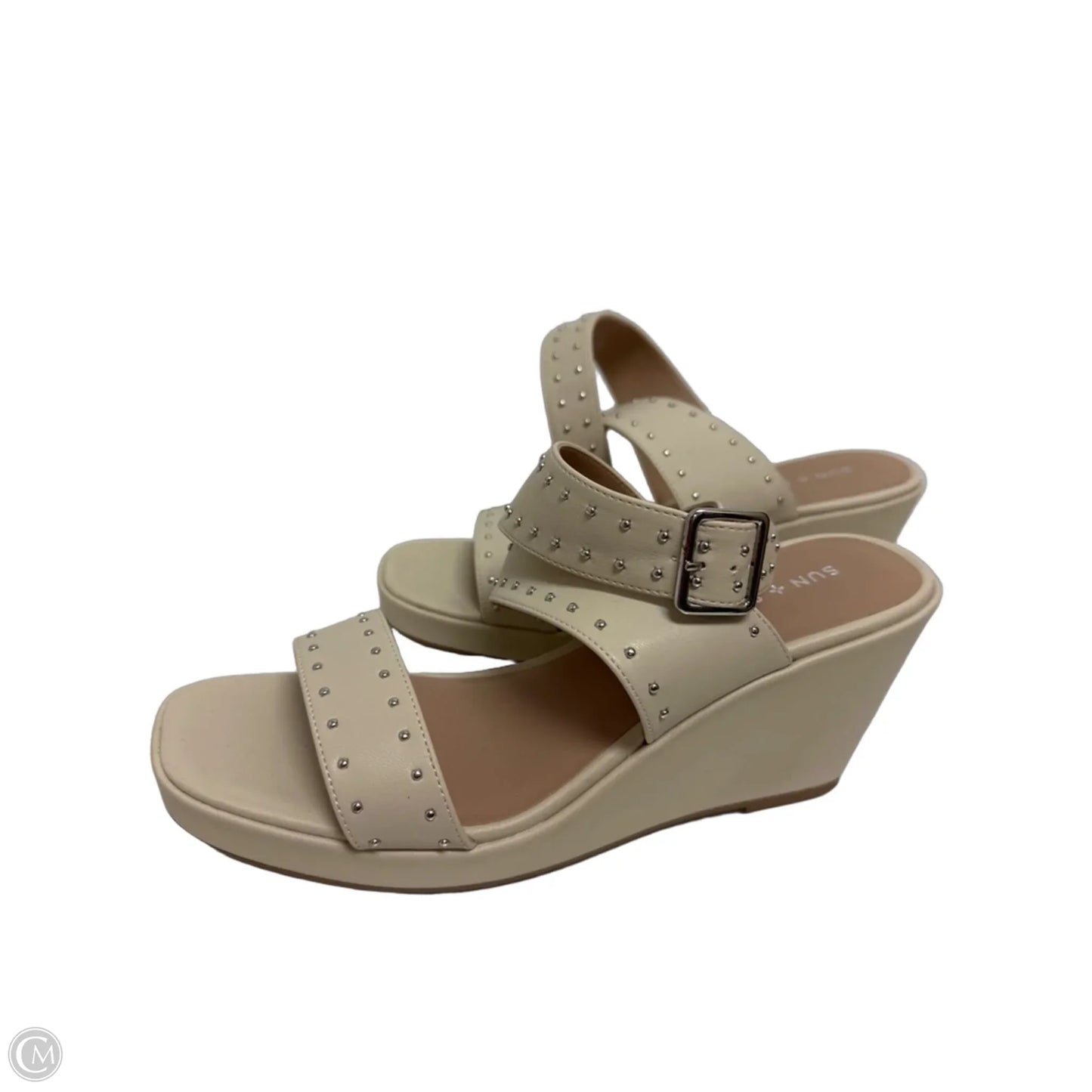 Sandals Heels Wedge By Clothes Mentor In Cream, Size: 9.5