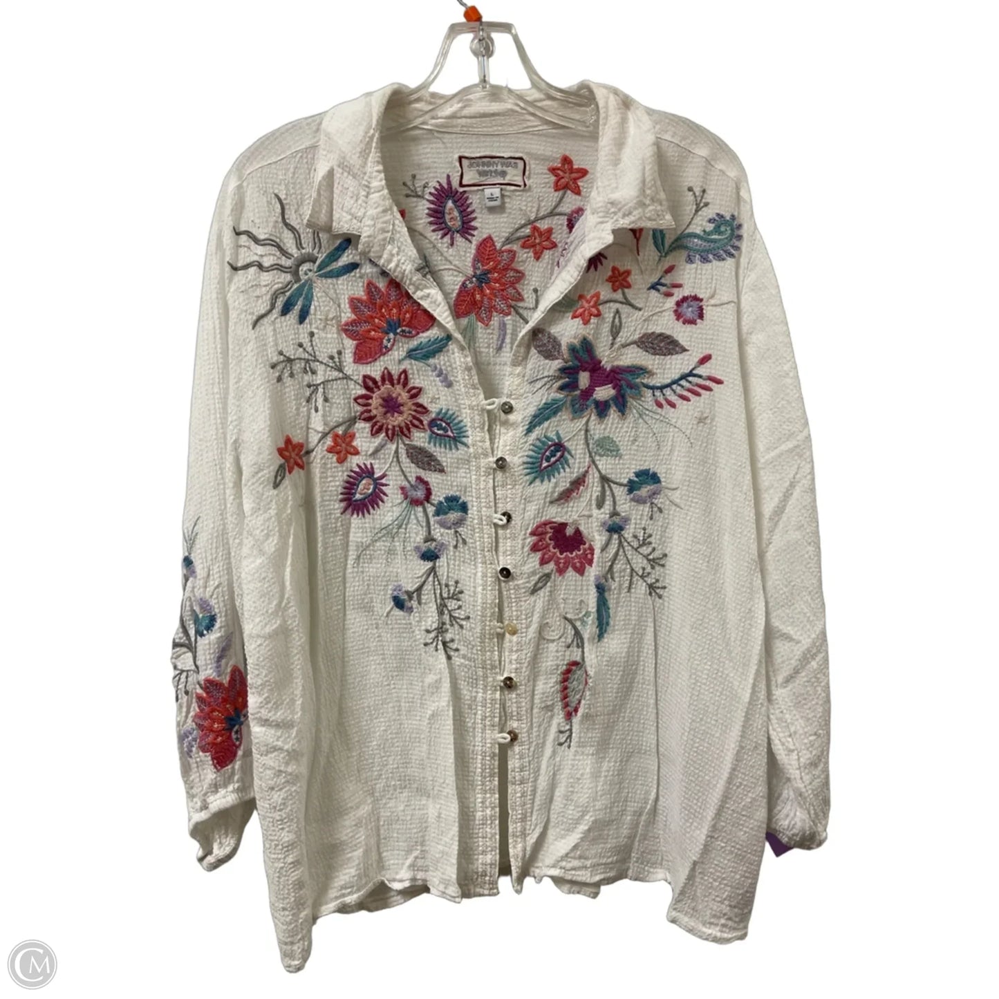Blouse Designer By Johnny Was In White, Size: L