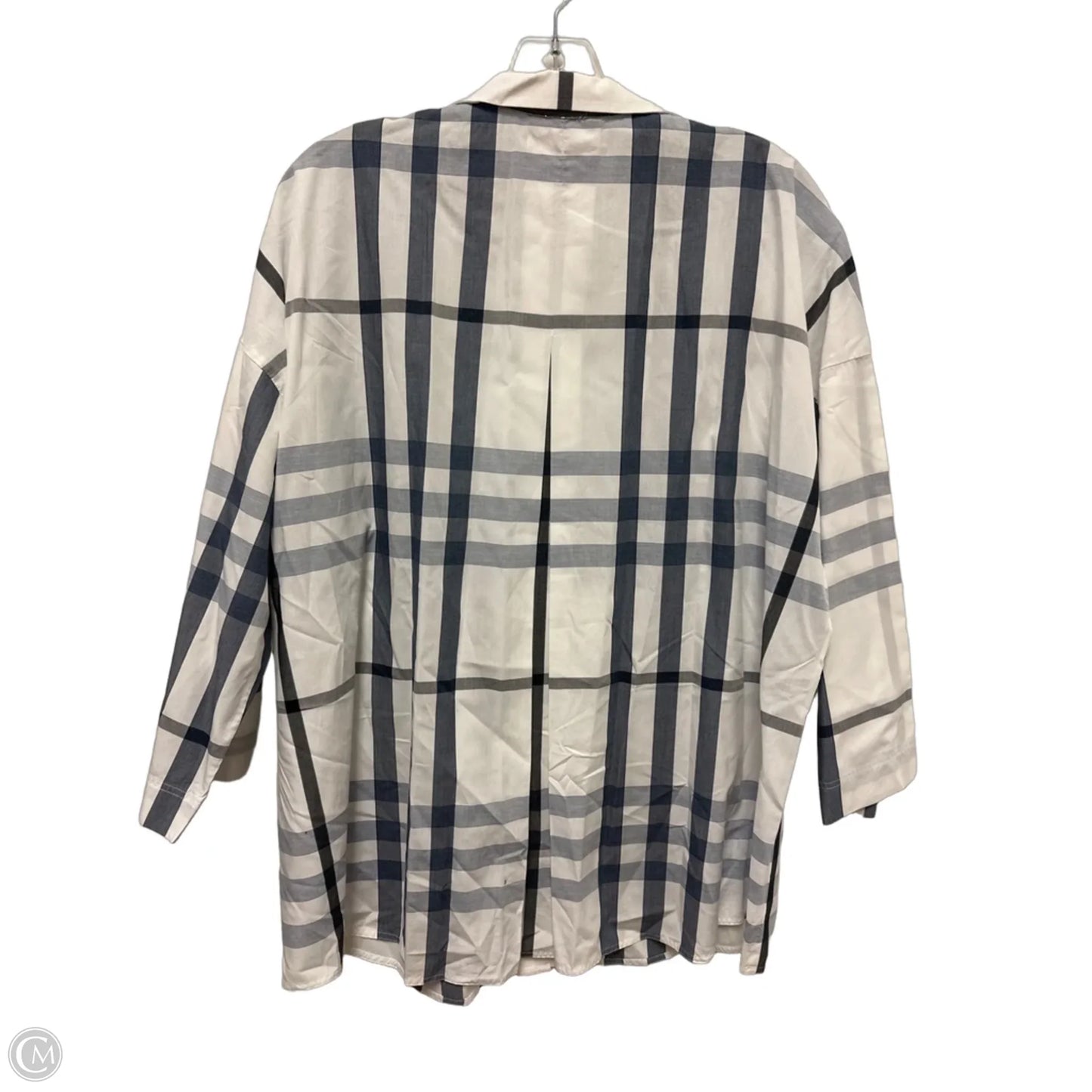 Blouse Designer By Lafayette 148 In Blue & White, Size: Xl