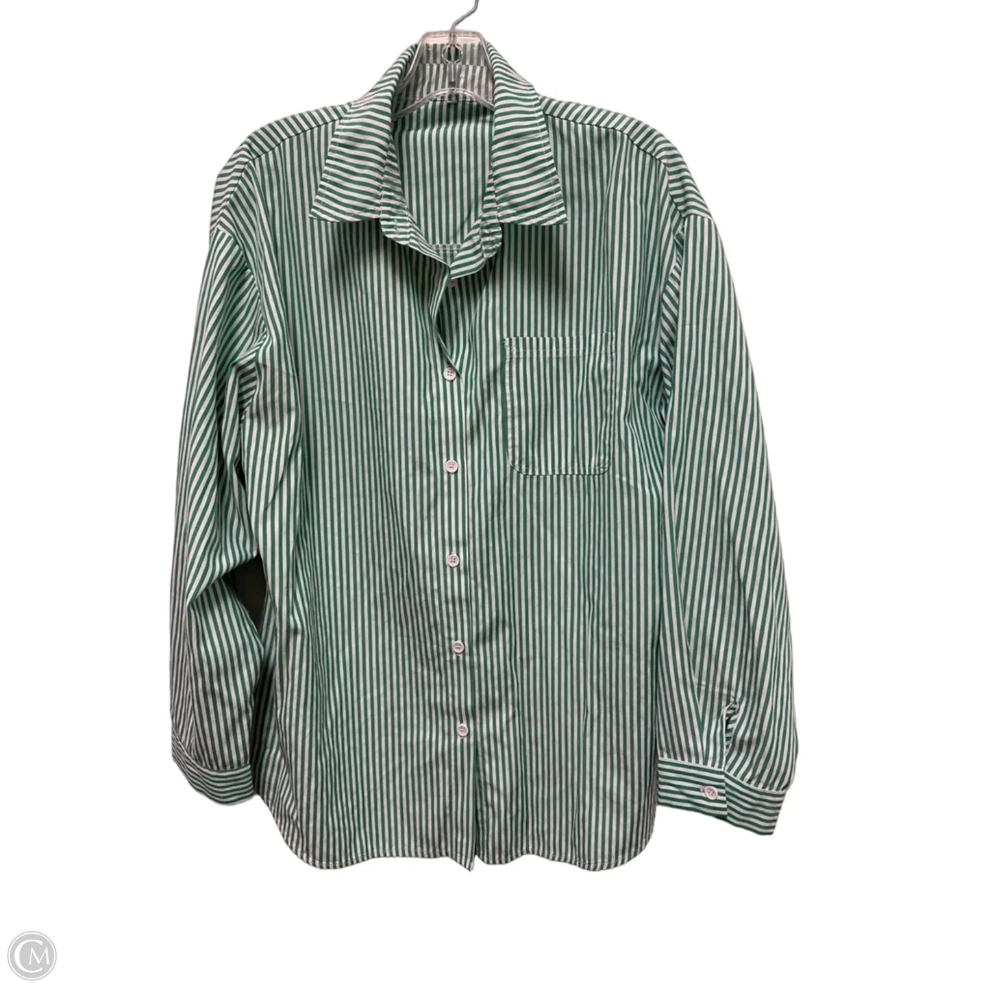Blouse Long Sleeve By Clothes Mentor In Green & White, Size: Xl