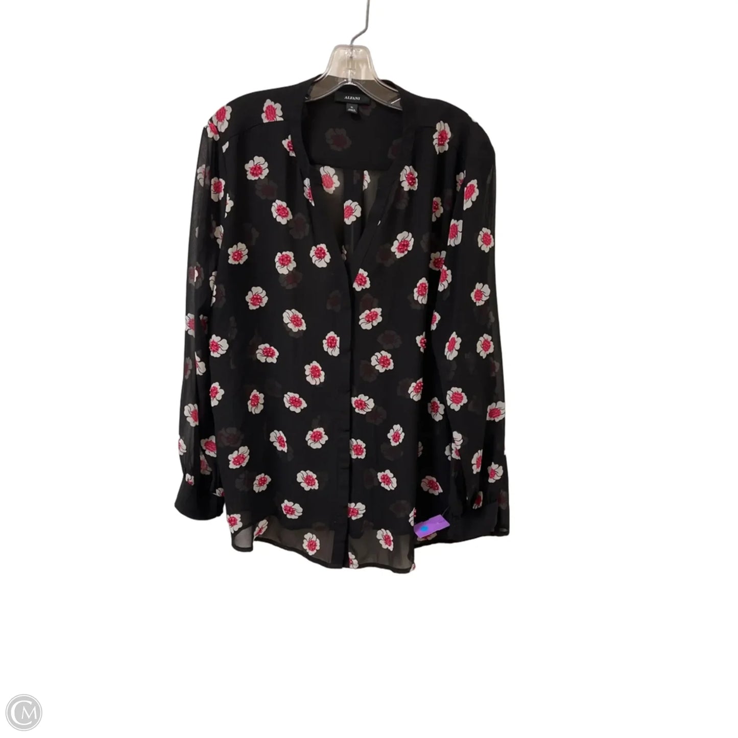 Blouse Long Sleeve By Alfani In Black & Pink, Size: Xl