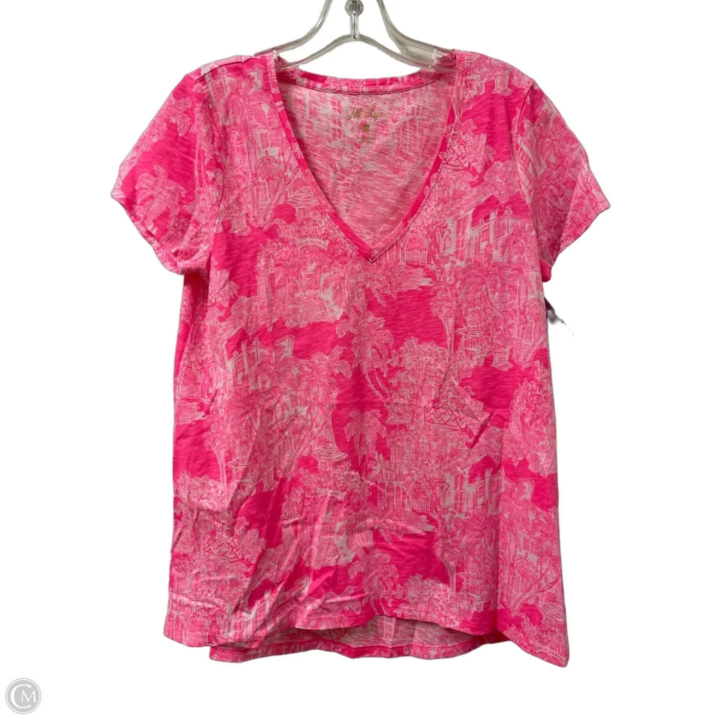 Top Short Sleeve Designer By Lilly Pulitzer In Pink & White, Size: M