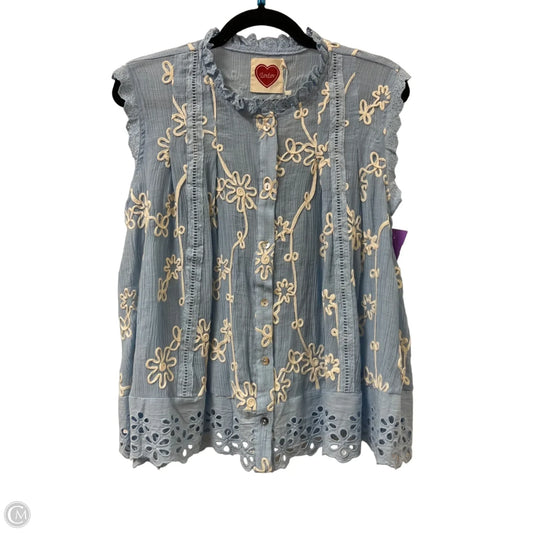 Blouse Short Sleeve By Clothes Mentor In Blue & Cream, Size: S