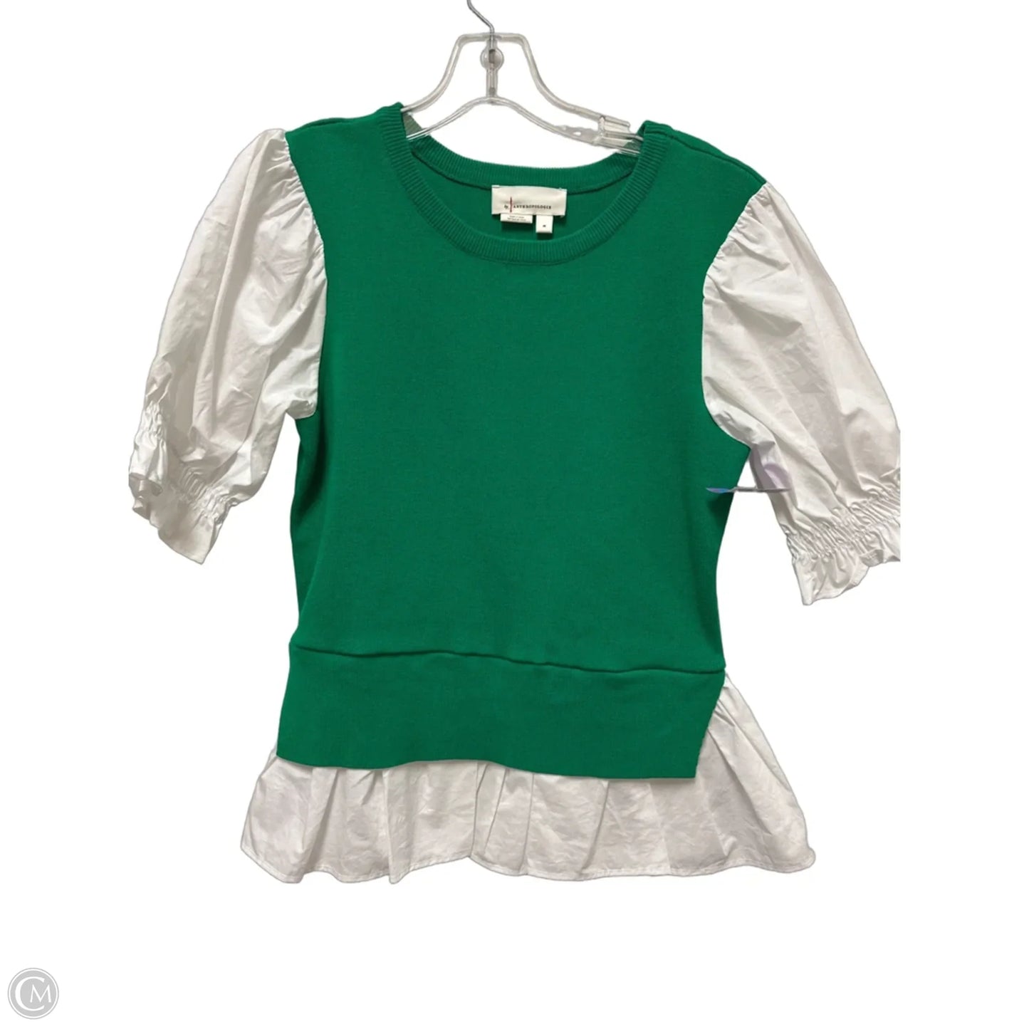 Top Short Sleeve By Anthropologie In Green & White, Size: M
