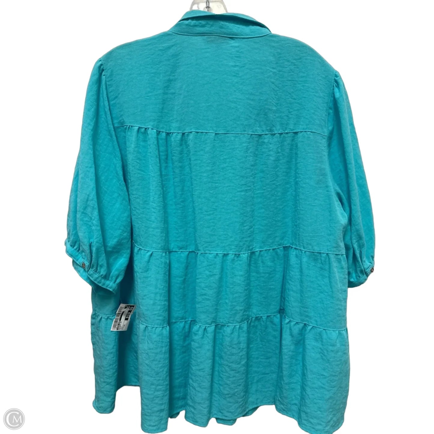 Blouse Short Sleeve By John Mark In Blue, Size: 1x