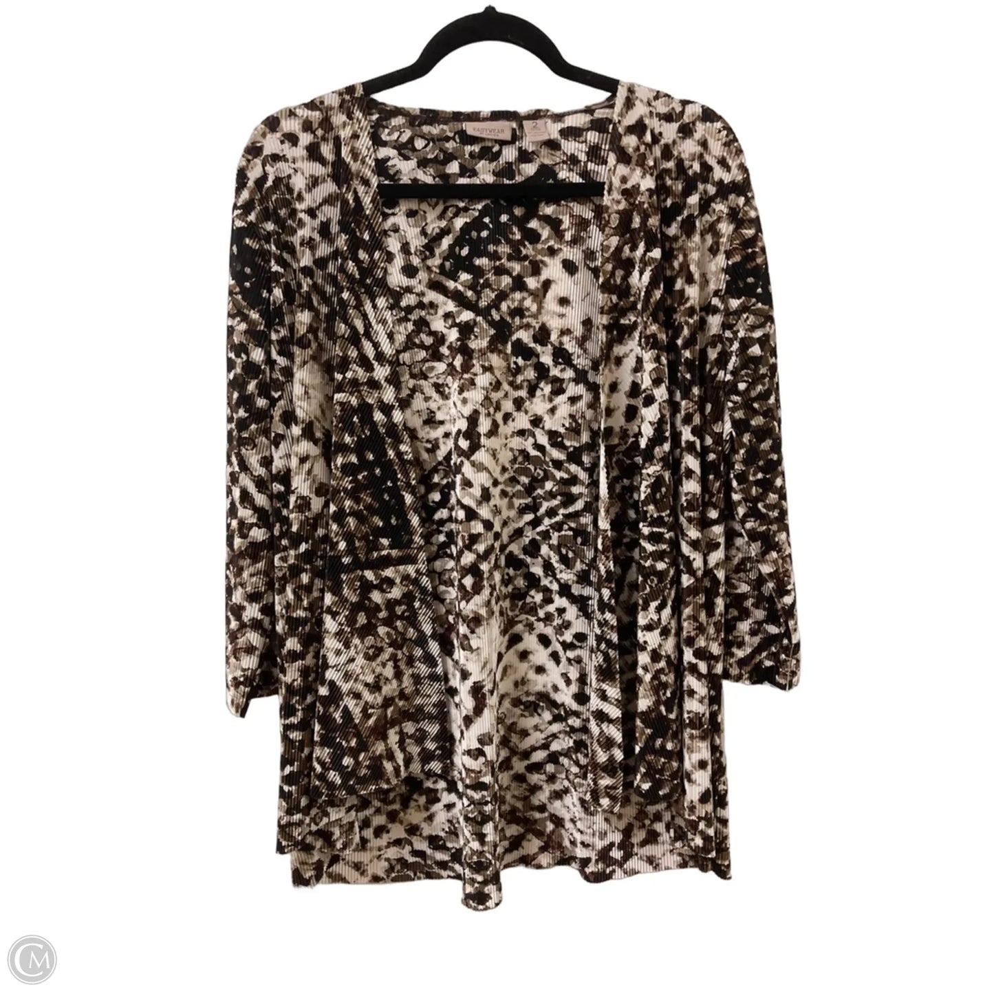 Sweater Cardigan By Chicos In Brown & Cream, Size: L