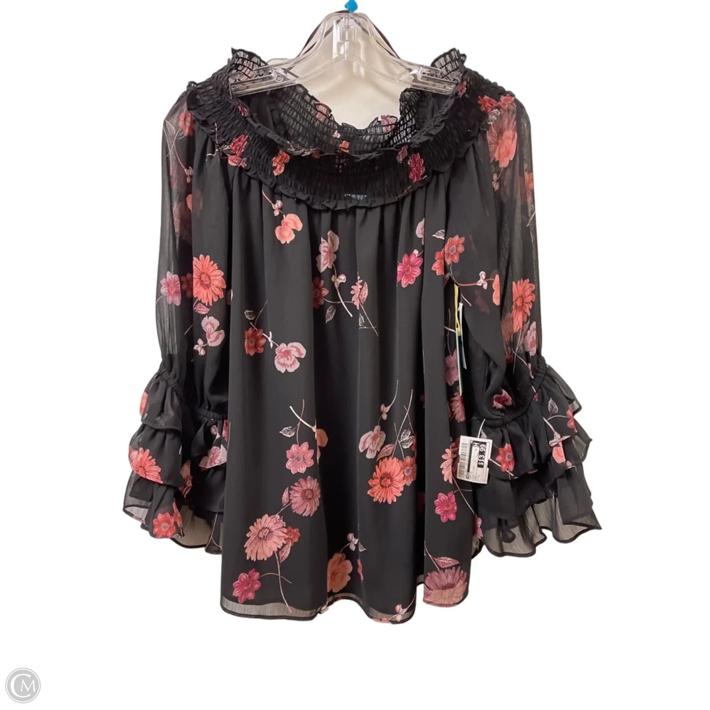 Top Long Sleeve By Cece In Black & Pink, Size: L