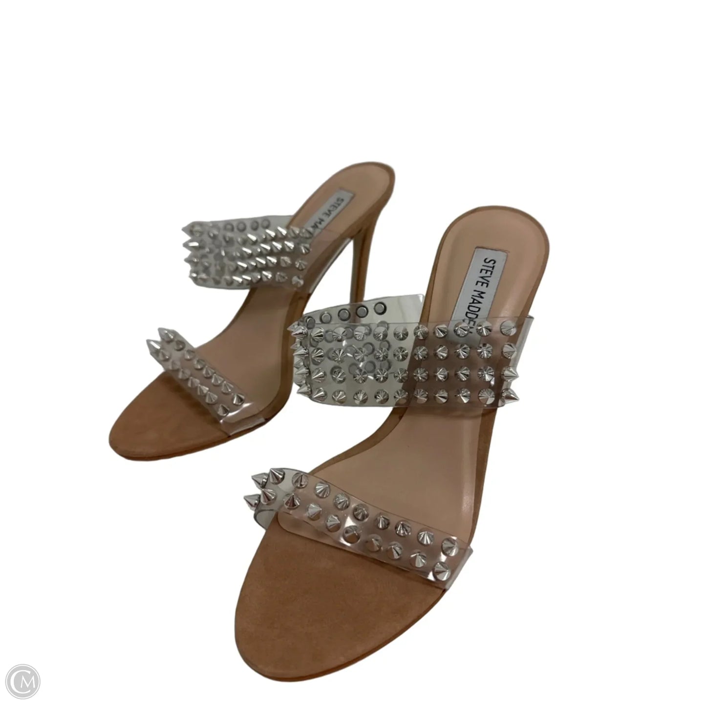 Sandals Heels Stiletto By Steve Madden In Silver, Size: 8