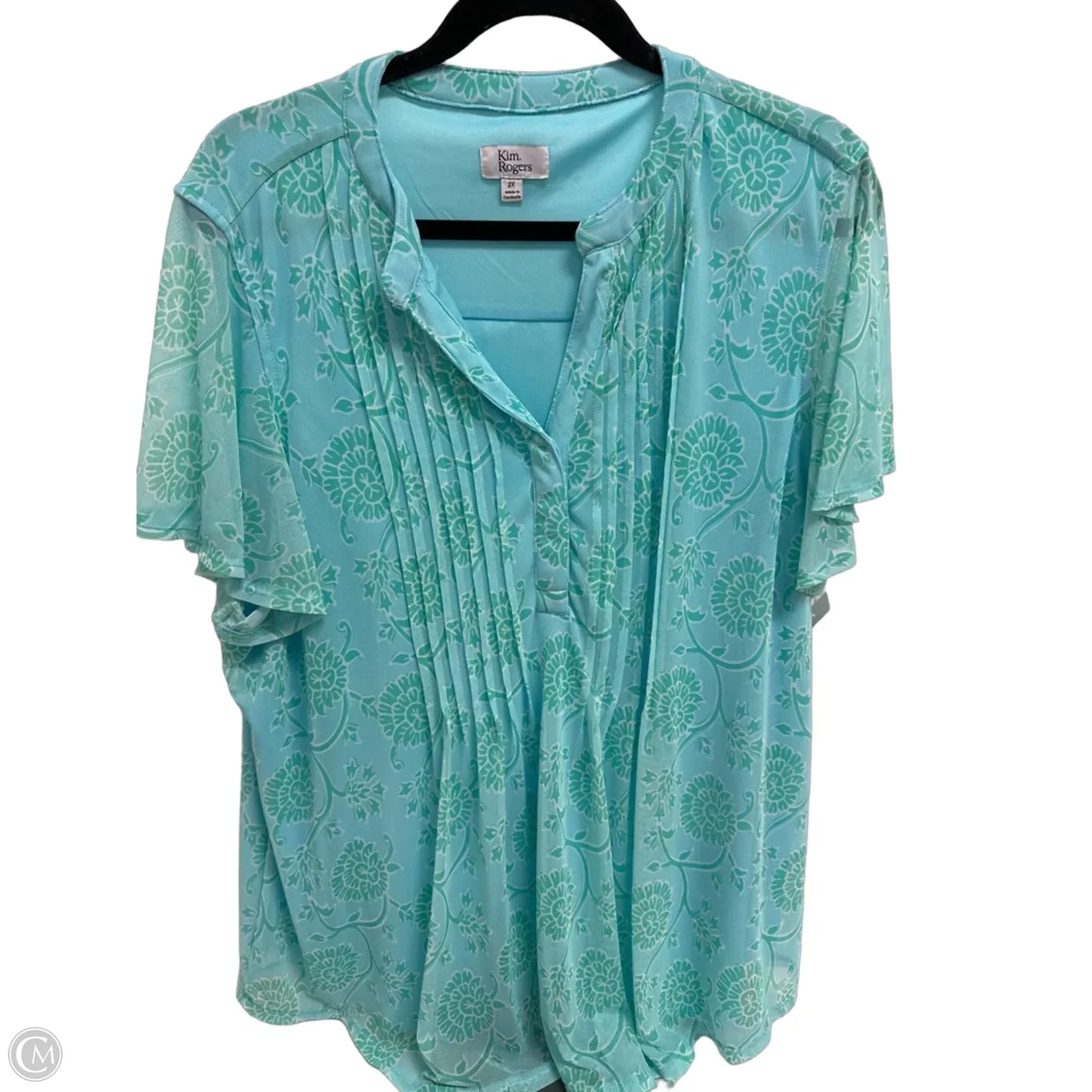 Top Short Sleeve By Kim Rogers In Blue & Green, Size: 2x