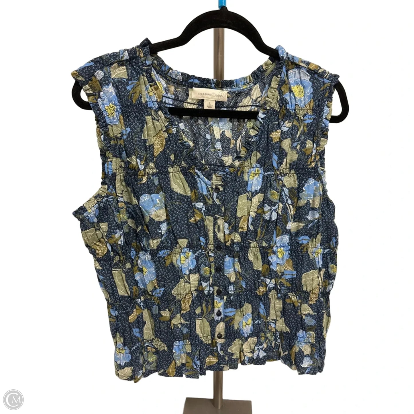 Top Sleeveless By Treasure And Bond In Blue & Green, Size: L