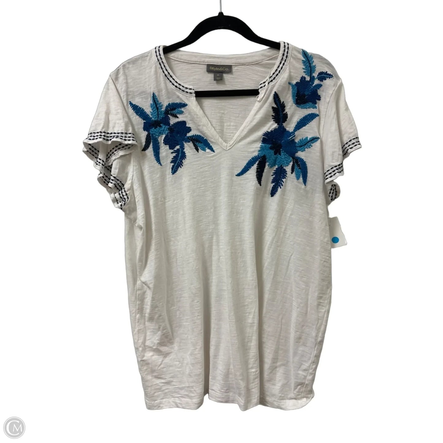 Top Short Sleeve By Style And Company In Blue & White, Size: Xl