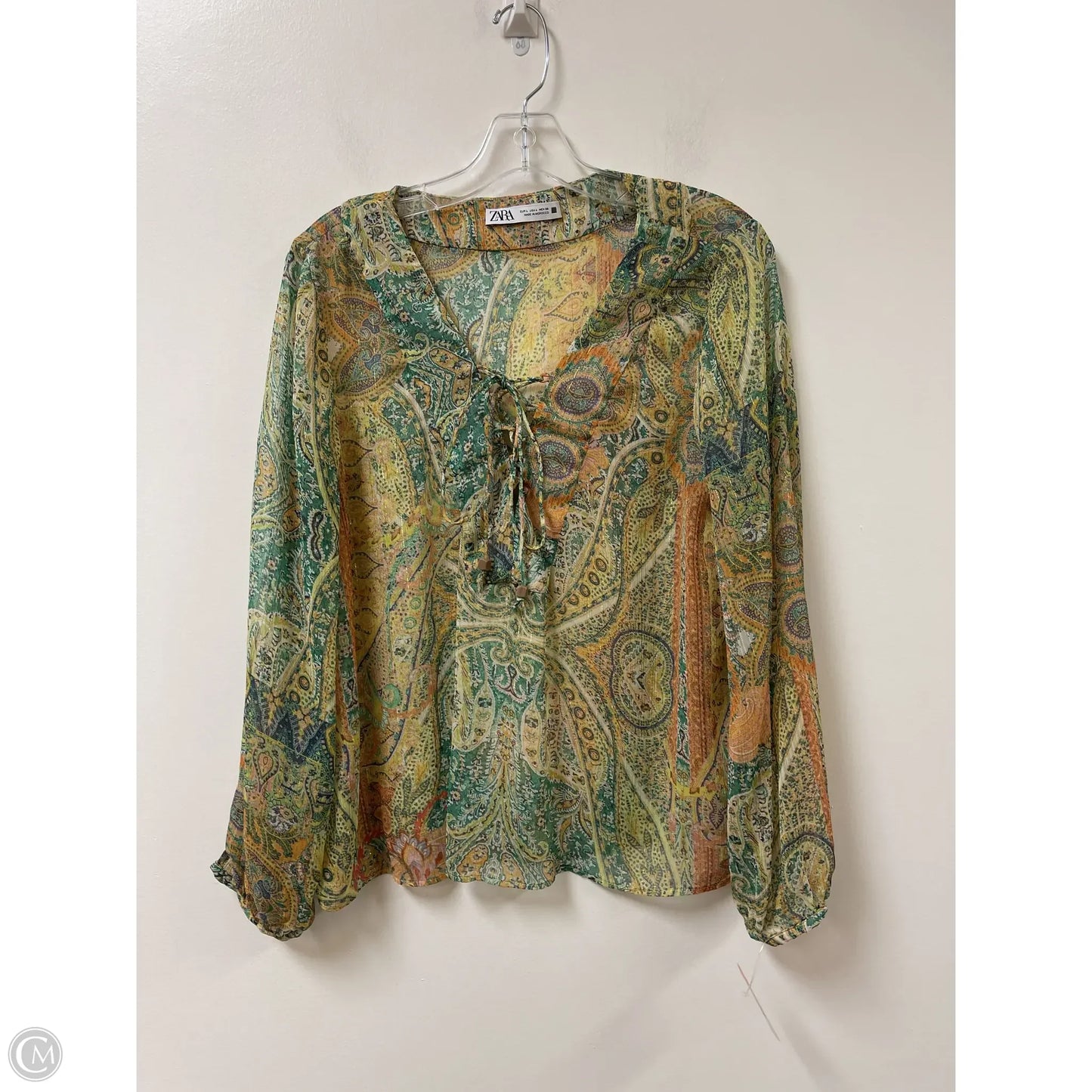Top Long Sleeve By Zara In Green & Yellow, Size: L